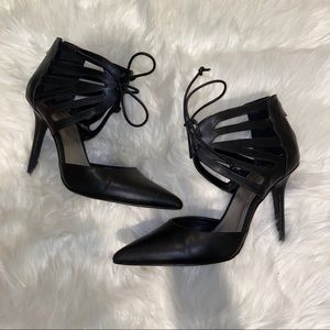 “BCBGeneration” Black Heels with tie and zipper